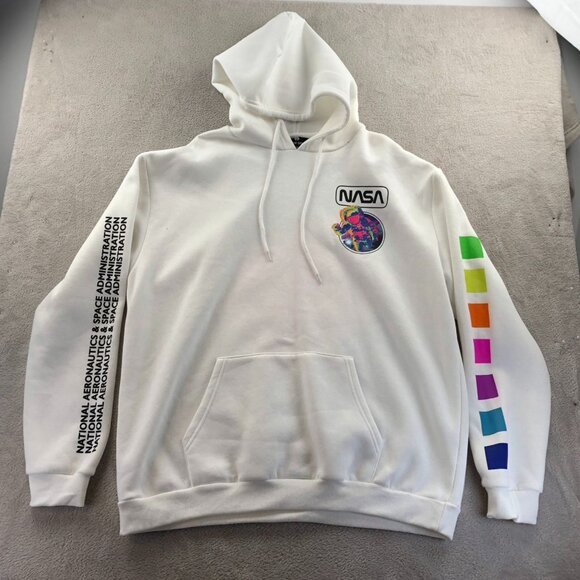 Hyper Space Mens NASA Hoodie Sweatshirt Size XL Pullover Caasual White Graphic - Picture 11 of 12